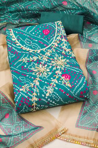 Women's sea green bandhani print modal dress material