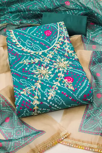 Women's sea green bandhani print modal dress material