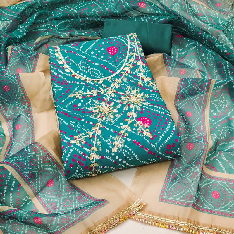 Women's sea green bandhani print modal dress material