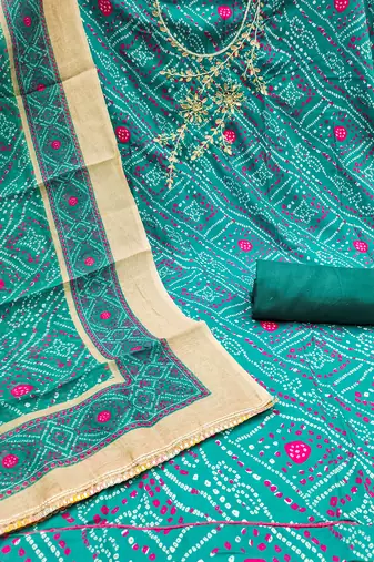  sea green bandhani print modal dress material