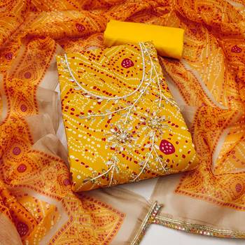  gold bandhani print modal cotton dress material 1