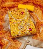 Women's gold bandhani print modal cotton dress material