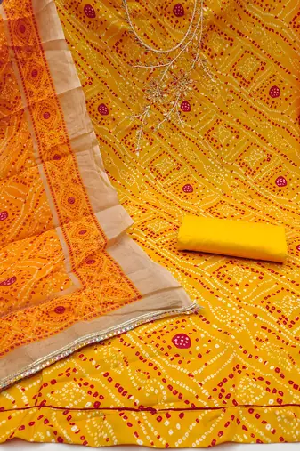  gold bandhani print modal cotton dress material