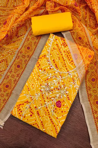  gold bandhani print modal cotton dress material