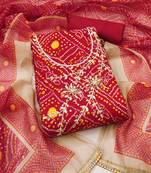 Women's maroon bandhani print modal dress material