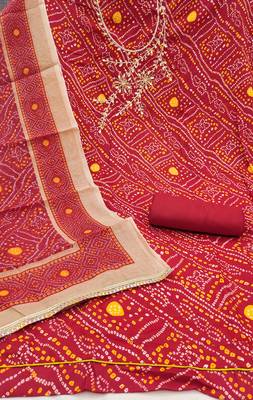  maroon bandhani print modal dress material 2