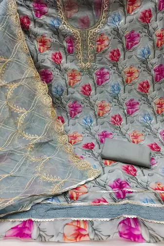  grey print organja dress material