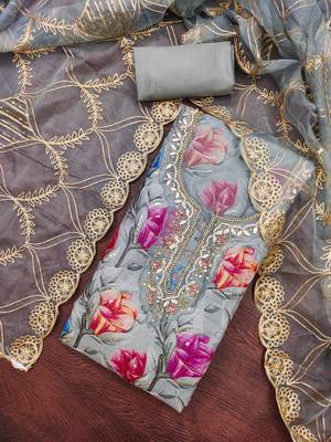  grey print organja dress material 4