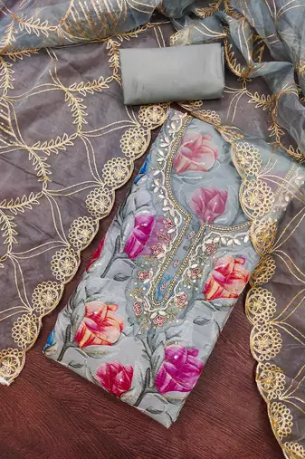  grey print organja dress material