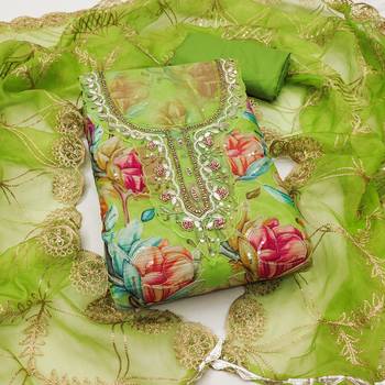  green print organja dress material 1