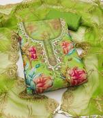 Women's green position print organja dress material