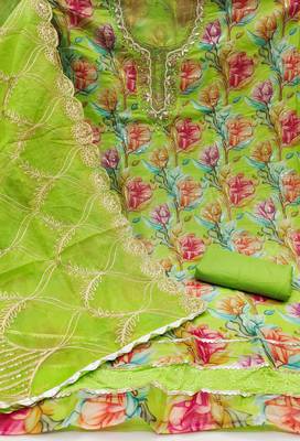  green print organja dress material 2