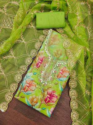  green print organja dress material 4