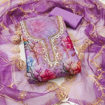  purple print organja dress material 1