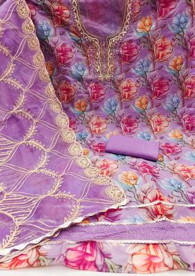  purple print organja dress material 2