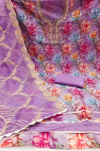  purple print organja dress material