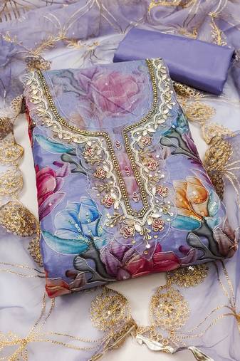 Women's levender position print organja dress material