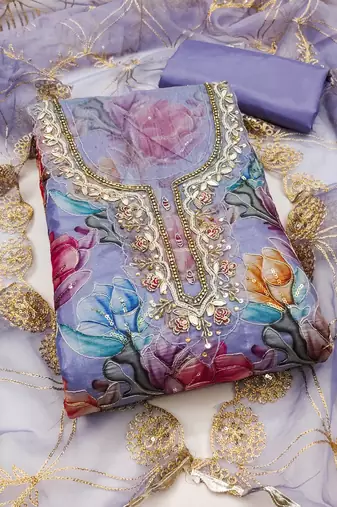 Women's levender position print organja dress material