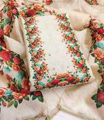 Women's off white printed jharna silk dress material