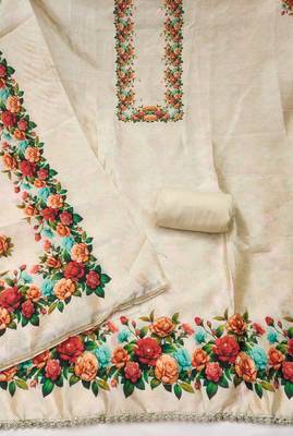  off white printed jharna silk dress material 2