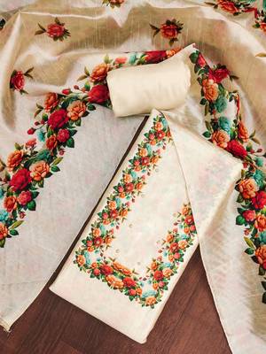  off white printed jharna silk dress material 4