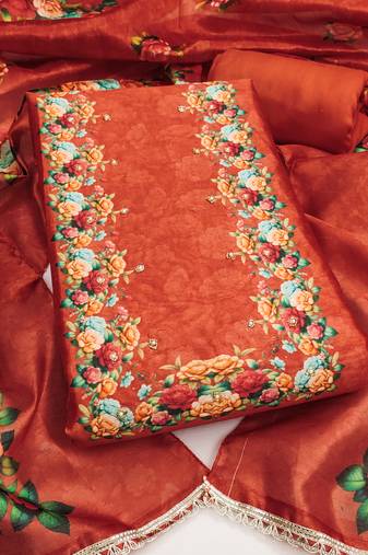 Women's rust digital print jharna silk dress material