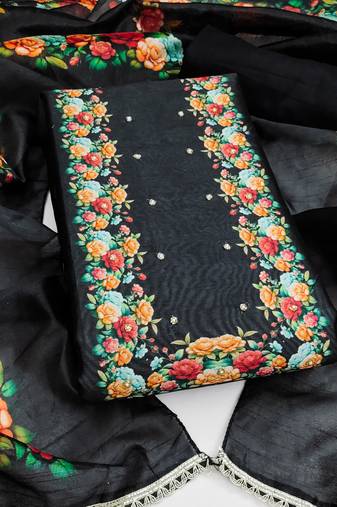 Women's black digital print jharna silk dress material