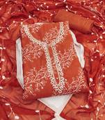 Women's rust embroidery p v cotton dress material