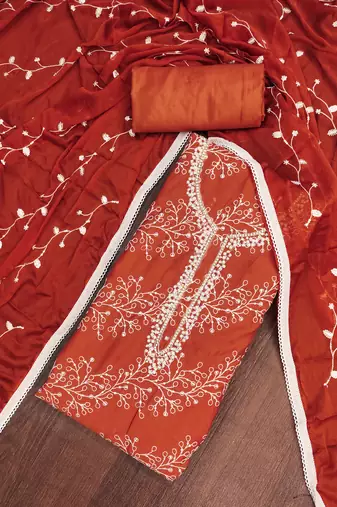  rust embroidery p v cotton dress material