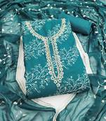 Women's dusty blue embroidery p v cotton dress material