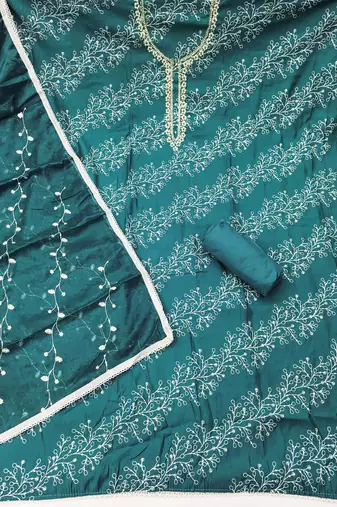  dusty blue embroidery p v cotton dress material