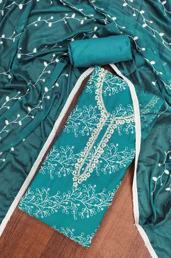  dusty blue embroidery p v cotton dress material
