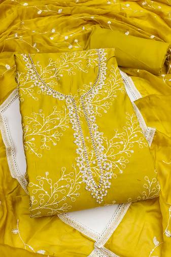 Women's green embroidery p v cotton dress material