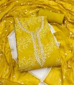 Women's green embroidery p v cotton dress material