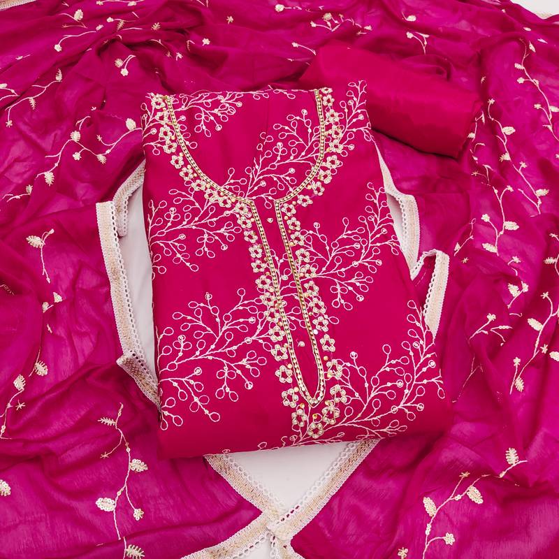 Women's pink embroidery p v cotton dress material