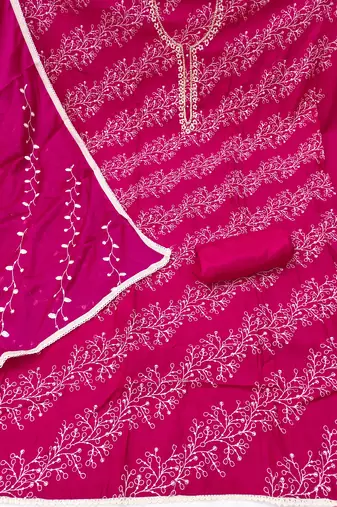  pink embroidery p v cotton dress material