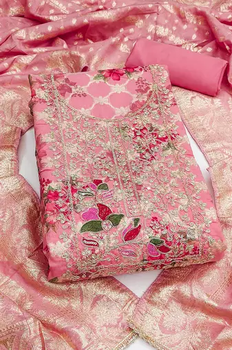 Women's pink digital print cotton silk dress material