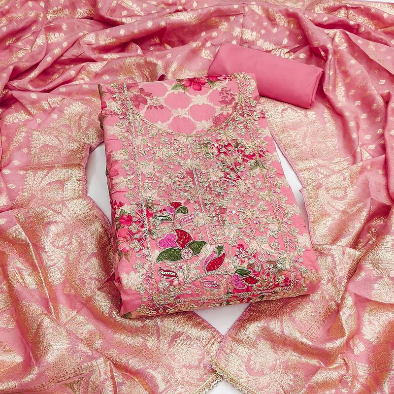 Women's pink digital print cotton silk dress material