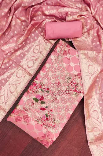  pink digital print cotton silk dress material