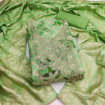  green digital print cotton silk dress material 1