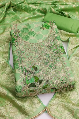 Women's green digital print cotton silk dress material