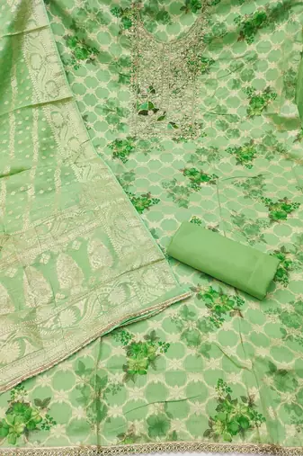  green digital print cotton silk dress material
