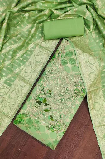  green digital print cotton silk dress material