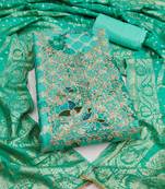 Women's green digital print cotton silk dress material