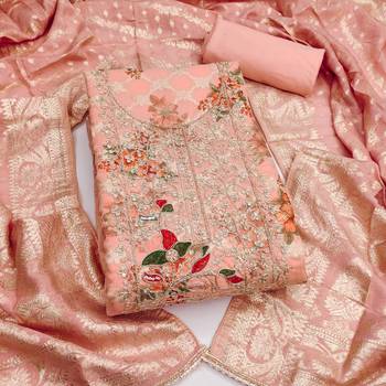 peach digital print cotton silk dress material 1