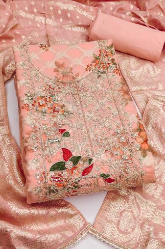 Women's peach digital print cotton silk dress material