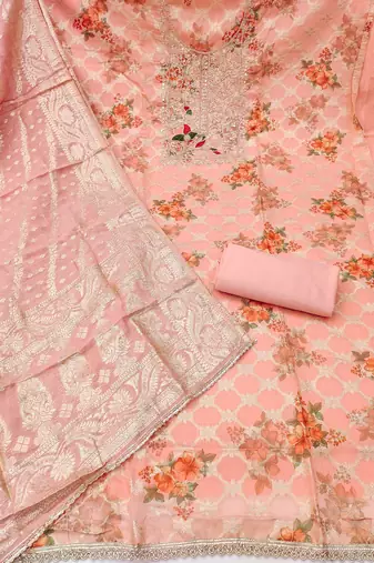  peach digital print cotton silk dress material