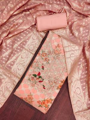  peach digital print cotton silk dress material 4