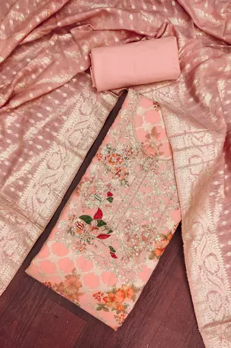  peach digital print cotton silk dress material