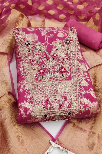 Women's pink woven cotton silk dress material